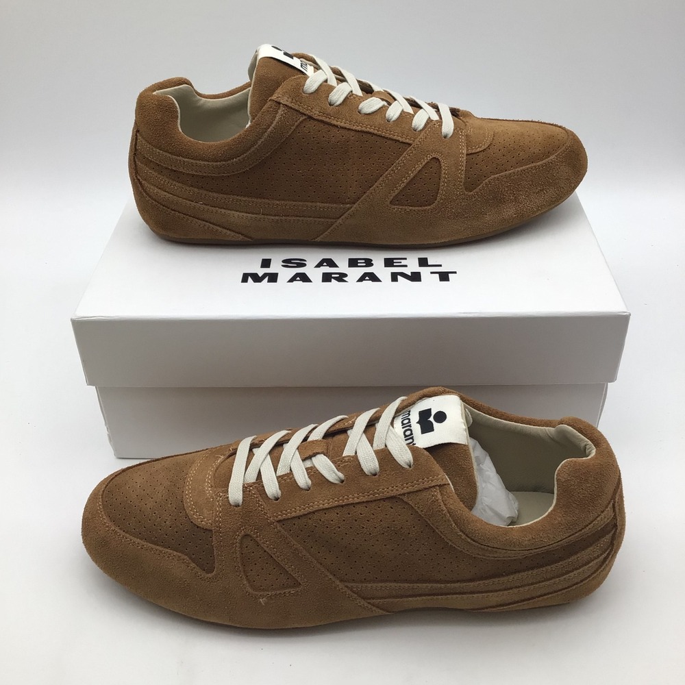 Isabel Marant Sennyh Low Cognac Brown Suede Sneakers Mens Size 11 BK0097HA NEW
